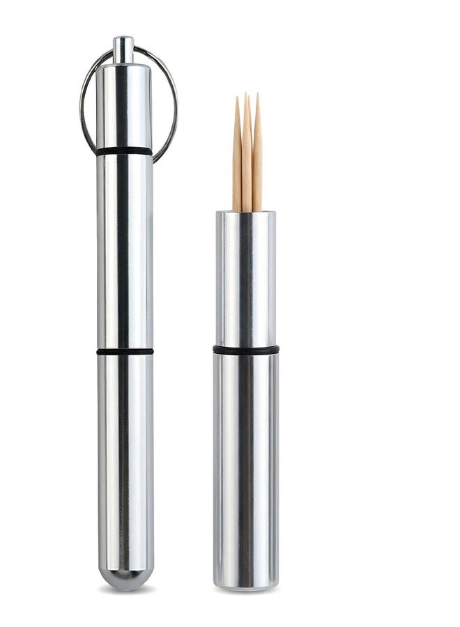 ZGGAZCA Pocket Toothpick Holder Portable Keychain Case Waterproof Aluminium Alloy Toothpick Box with Key Ring Compact Travel Holder for Toothpicks Purse Accessory Small Metal Tooth Pick Case - Image 1