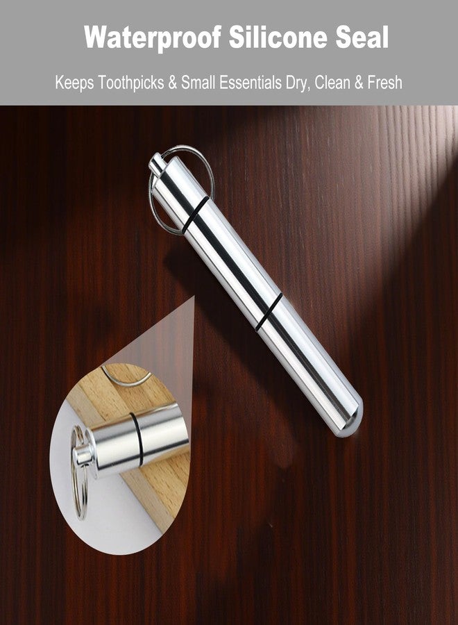 ZGGAZCA Pocket Toothpick Holder Portable Keychain Case Waterproof Aluminium Alloy Toothpick Box with Key Ring Compact Travel Holder for Toothpicks Purse Accessory Small Metal Tooth Pick Case - Image 4