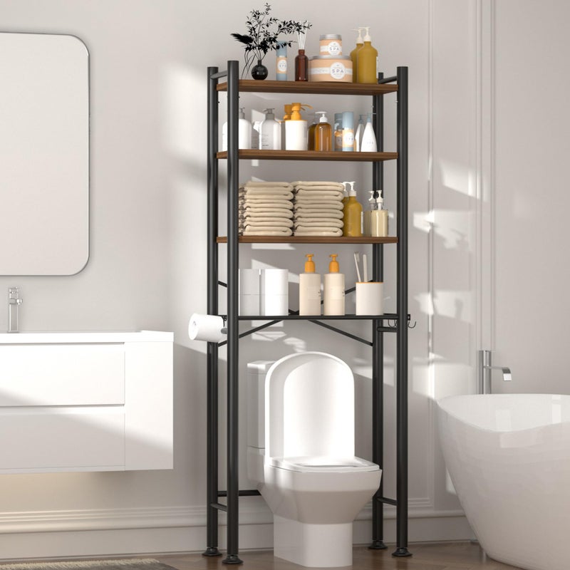 GloTika 4-Tier Over-The-Toilet Storage Rack, Bathroom Organizer Shelf Over Toilet with Adjustable Shelf, Freestanding Space Saver Bathroom Shelves Above Toilet for Room (Black-Round) - Image 1