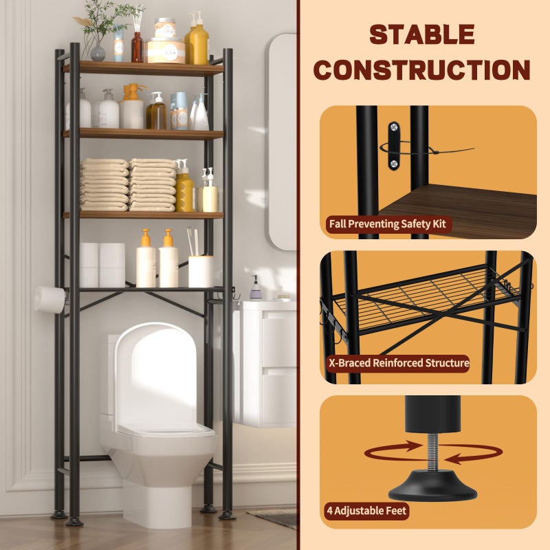 GloTika 4-Tier Over-The-Toilet Storage Rack, Bathroom Organizer Shelf Over Toilet with Adjustable Shelf, Freestanding Space Saver Bathroom Shelves Above Toilet for Room (Black-Round) - Image 4