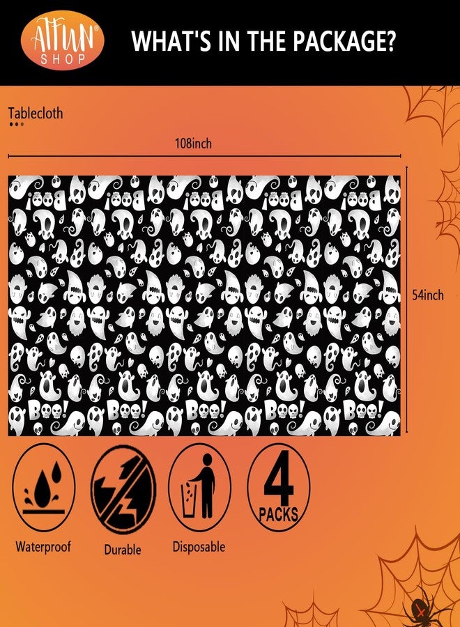 آت فن شوب مفرش طاولة بلاستيكي من ATFUNSHOP للهالوين، عبوة من 4 قطع، مقاس 54 × 108، غطاء طاولة مستطيل الشكل بتصميم شبح، مقاوم للماء والانسكاب، للاستخدام مرة واحدة - Image 5