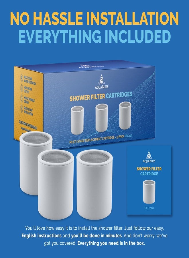 AquaBliss خرطوشة فلتر الدش متعددة المراحل AquaBliss - تدوم طويلاً وتوفر تدفقاً عالياً، فلتر دش عالمي يقلل من الكلور والسموم في SF220 أو SF100. عبوة 3 قطع (SFC220) - Image 2