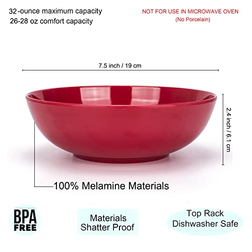 KOXIN-KARLU Melamine Bowls, 7.5-inch Pasta Bowls Salad Bowl, set of 6 in 6 Assorted Colors - Image 2