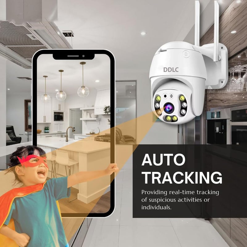 TP PLUS كاميرا مراقبة أمنية ذكية خارجية واي فاي لاسلكية بدقة 5 ميجابكسل | رؤية بالألوان | صوت ثنائي الاتجاه | تتبع الحركة | وضع الرحلة | دعم فتحة بطاقة micro SD بسعة 128 جيجابايت (كاميرا قبة K-803) - Image 5