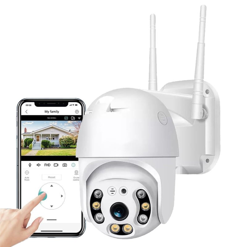 TP PLUS كاميرا مراقبة أمنية ذكية خارجية واي فاي لاسلكية بدقة 5 ميجابكسل | رؤية بالألوان | صوت ثنائي الاتجاه | تتبع الحركة | وضع الرحلة | دعم فتحة بطاقة micro SD بسعة 128 جيجابايت (كاميرا قبة K-803) - Image 1