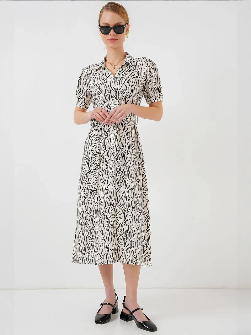 بيغ دارت فستان ميدي مزهر بياقة قميص وربطة من