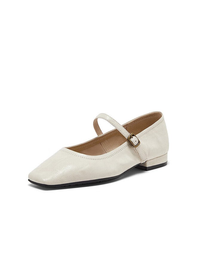 Bata Sheepskin Mary Jane Flats, Women's Spring Retro Elegant Versatile Shoes, 7091aaq5, White, Size 38 - Image 1