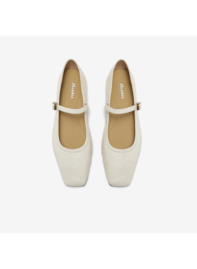 Bata Sheepskin Mary Jane Flats, Women's Spring Retro Elegant Versatile Shoes, 7091aaq5, White, Size 38 - Image 2
