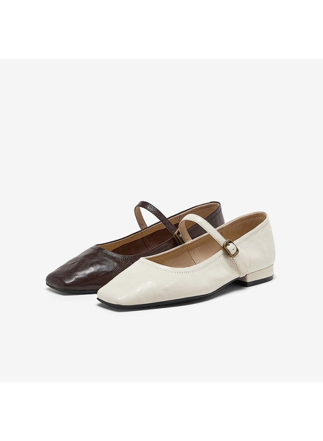 Bata Sheepskin Mary Jane Flats, Women's Spring Retro Elegant Versatile Shoes, 7091aaq5, White, Size 38 - Image 5