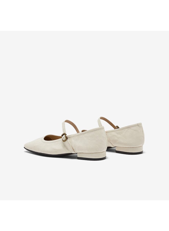 Bata Sheepskin Mary Jane Flats, Women's Spring Retro Elegant Versatile Shoes, 7091aaq5, White, Size 38 - Image 3