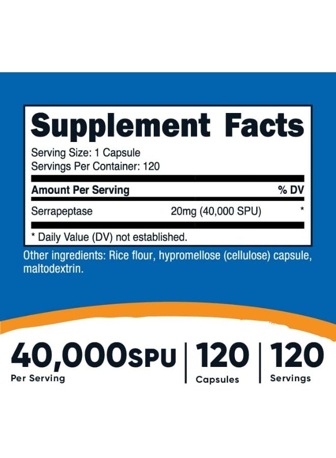Nutricost Serrapeptase 40,000 Spu, 120 Capsules - Gluten Free, Non-Gmo, And Vegetarian Friendly - Image 5