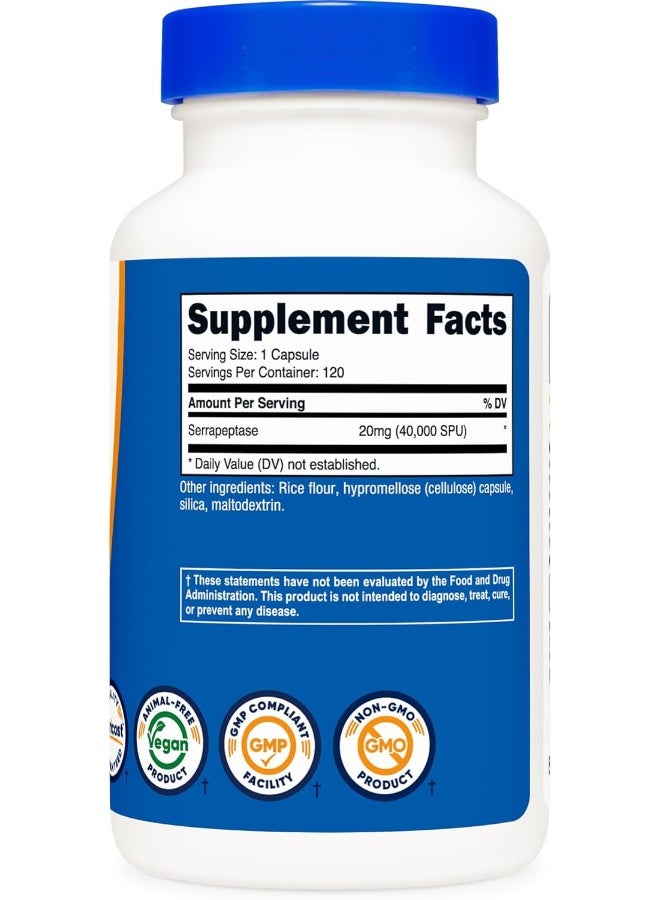 Nutricost Serrapeptase 40,000 Spu, 120 Capsules - Gluten Free, Non-Gmo, And Vegetarian Friendly - Image 2