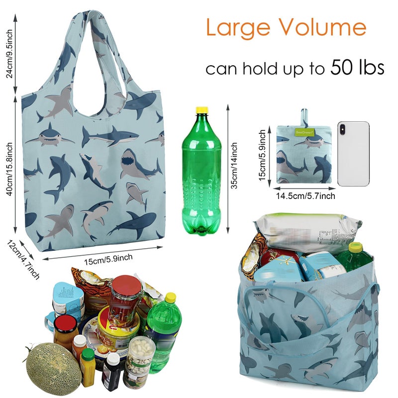 BeeGreen Reusable Grocery Bags for Groceries | Foldable Tote Bags with Handles Reusable Gift 6 Set - Heavy Duty Washable Polyester Travel and Shopping Basket - Bulk Bag for Women Animal Lovers - Image 3