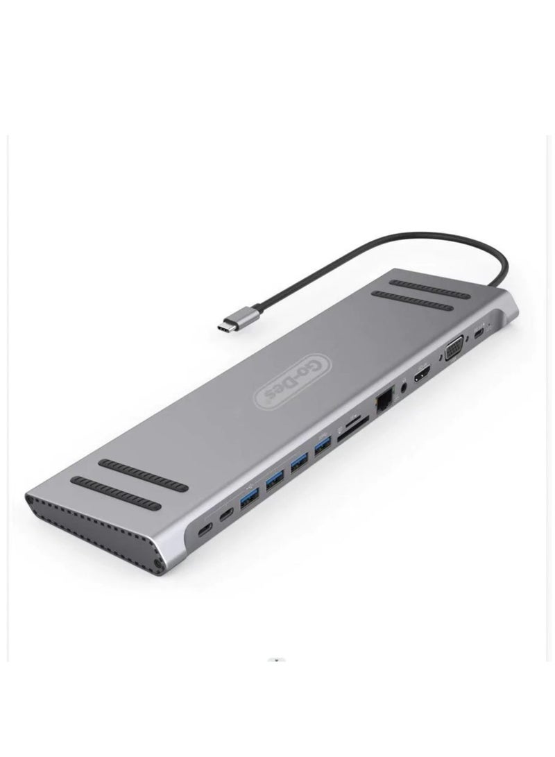 14in1 USB C Type-c Hub hubs docking station dual 4K HDR, VGA, RJ45 Ethernet USB3.0 100W PD SD/TF/ Card reader 3.5mm Audio Go-Des PD Charging adapter for MacBook Pro and Huawei - Image 4