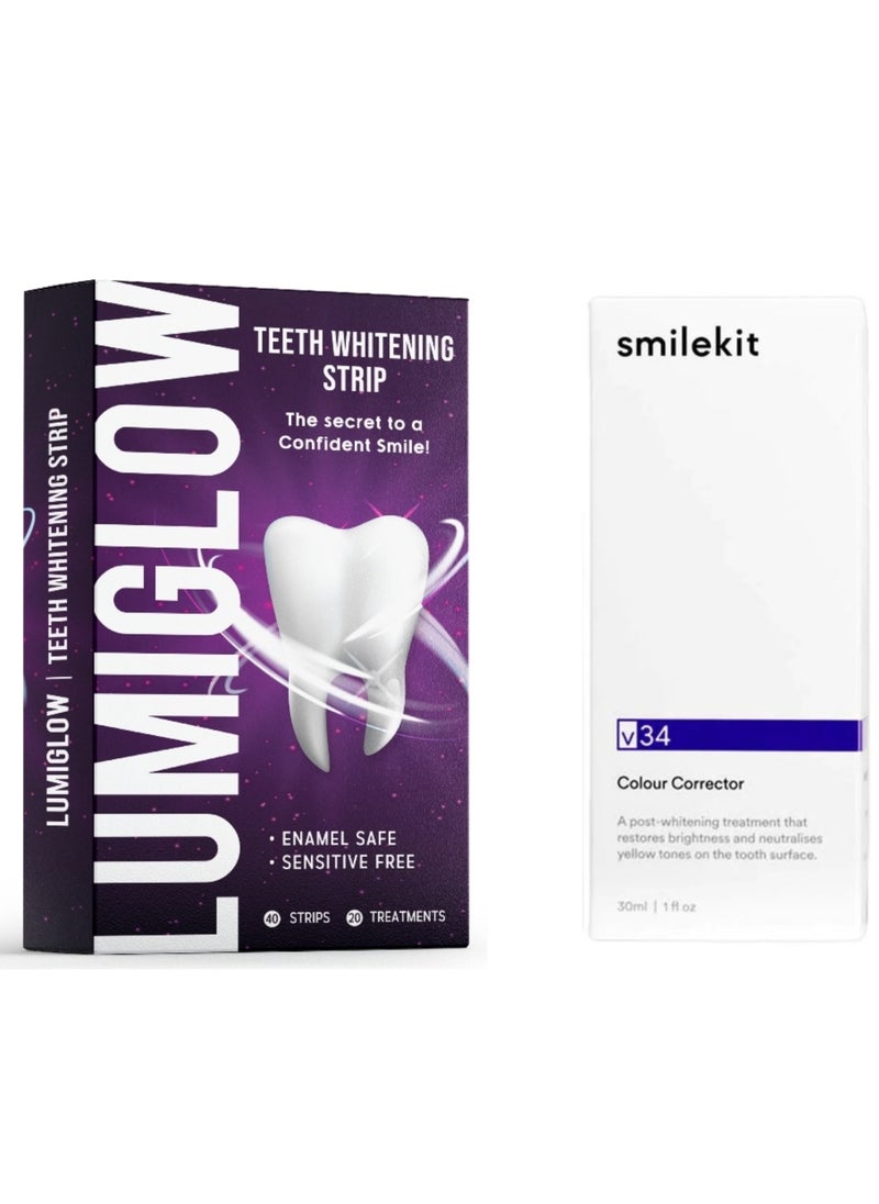 LUMIGLOW - 40-Piece Professional Teeth Whitening Dental Kit | Smilekit v34 Colour Corrector Purple Teeth Whitening Tooth Stain Removal Teeth Whitening Booster Purple Toothpaste 30 ml - Image 1