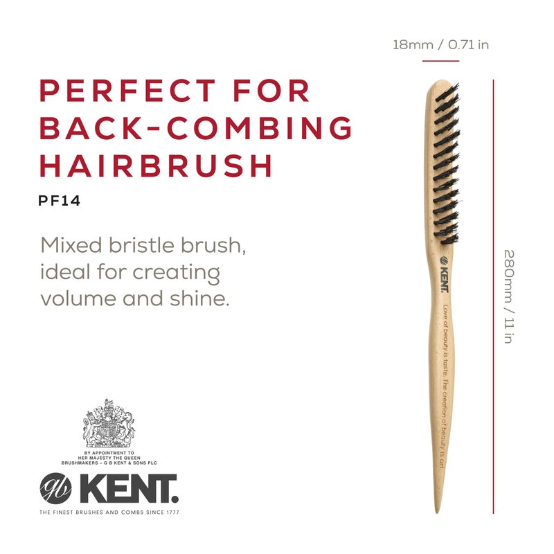 Kent PF15 Teasing Brush Edge Control Boar Bristle Hair Brush and Nylon Hair Brushes for Women Volume Control, Edge Control Brush Edge Brush, and Back Combing Brush Teasing Brushes Made in England - Image 2