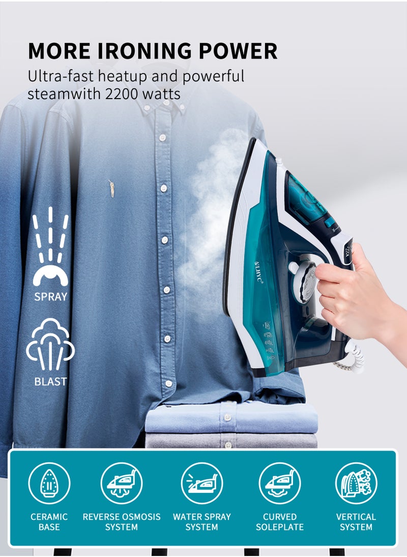 ULHYC Adjustable steam spray iron with non-stick soleplate and spray function 450 ml 2200W JY-07 Blue/Dark Blue  - Image 1