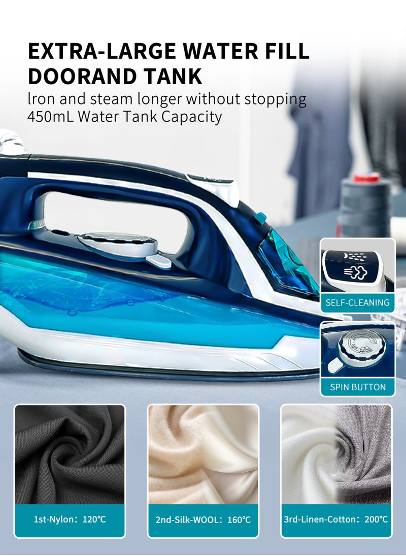 ULHYC Adjustable steam spray iron with non-stick soleplate and spray function 450 ml 2200W JY-07 Blue/Dark Blue  - Image 4