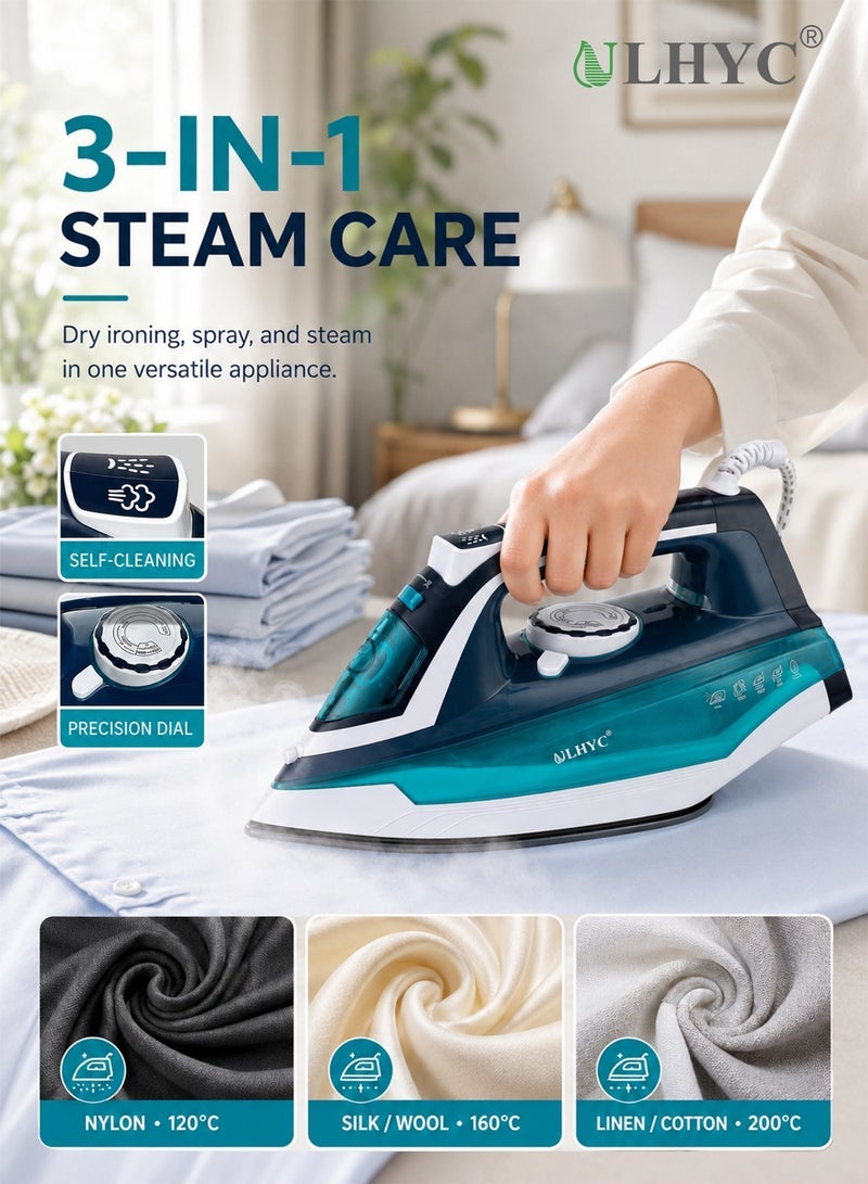 ULHYC Adjustable steam spray iron with non-stick soleplate and spray function 450 ml 2200W JY-07 Blue/Dark Blue - Image 4