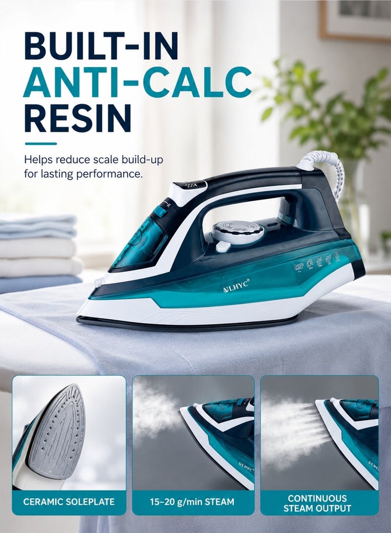 ULHYC Adjustable steam spray iron with non-stick soleplate and spray function 450 ml 2200W JY-07 Blue/Dark Blue - Image 2