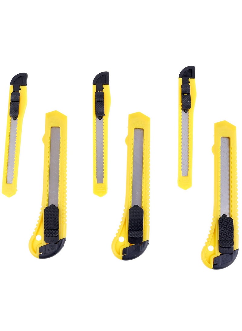 LAWAZIM Cutters Set-3 Small 3 Large Yellow- Durable Secure Grip Precision Utility Knife Box Cutter Blade on Carton Cardboard Sheet Foam and Plastic -for DIY Household Office Warehouse and Construction - Image 1