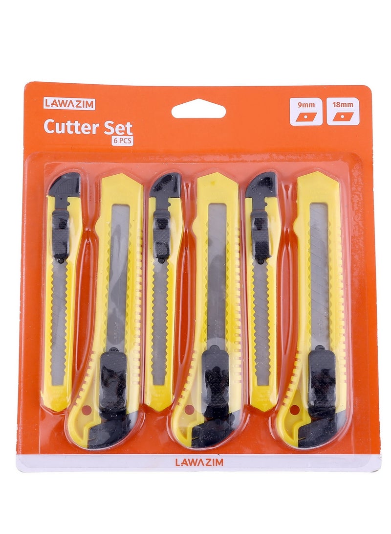 LAWAZIM Cutters Set-3 Small 3 Large Yellow- Durable Secure Grip Precision Utility Knife Box Cutter Blade on Carton Cardboard Sheet Foam and Plastic -for DIY Household Office Warehouse and Construction - Image 3