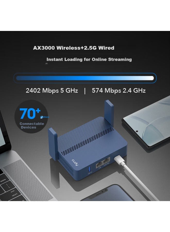 Cudy Ax3000 Wifi 6 Mini Router, Large Flash Memory 256mb, Tr3000 2.5g Network Port, Light Nas, Usb Power Bank Powered, For Home And Dormitory Use, Portable - Image 2