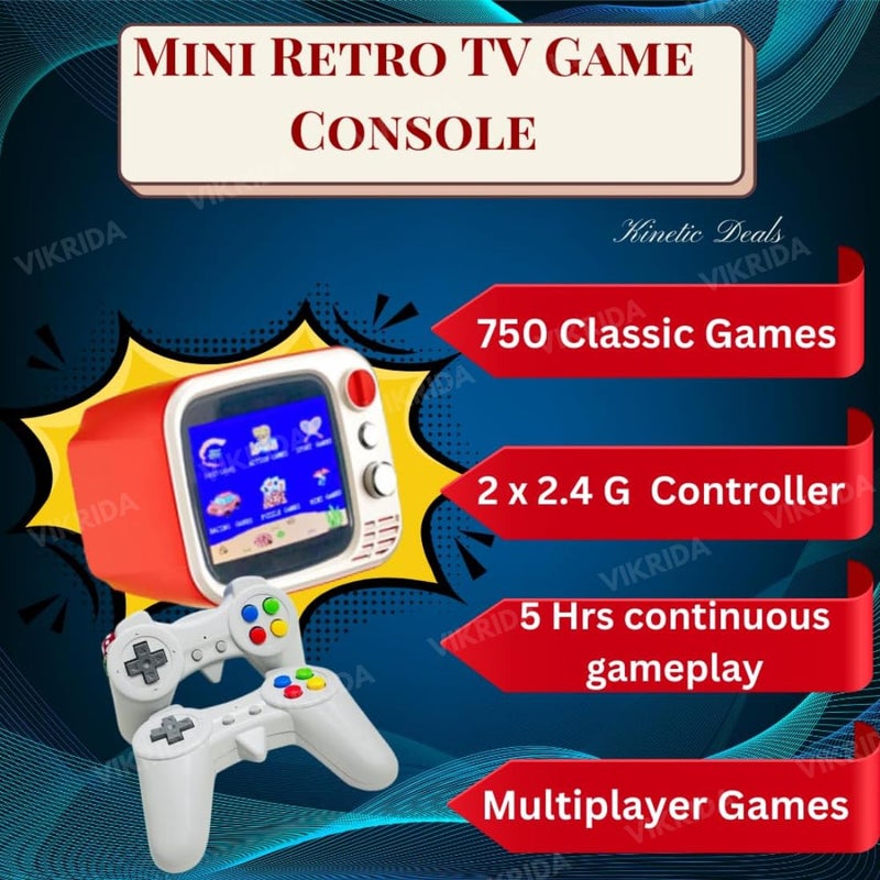 VikriDa 2025 New Edition Portable Mini TV Gaming,Handheld Retro Gamebox Console with 740 Classic Games,Trendy 3.5" Screen,TV Output,2.4 G Wireless Controller Gamepad, Video Games for Kids - Image 2