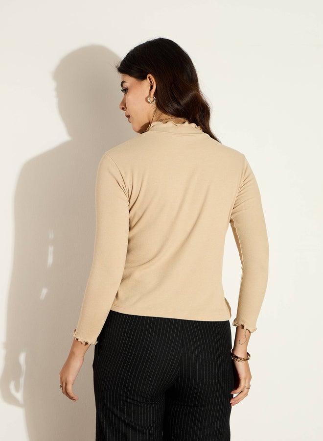 SASSAFRAS Ribbed High Neck Long Sleeve Top  - Image 3