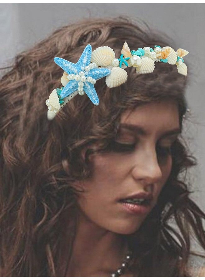 Brishow Starfish Headband Seashell Hair Accessories Pearl Turquoise Beach Wedding Headpieces For Women And Girls - Image 1