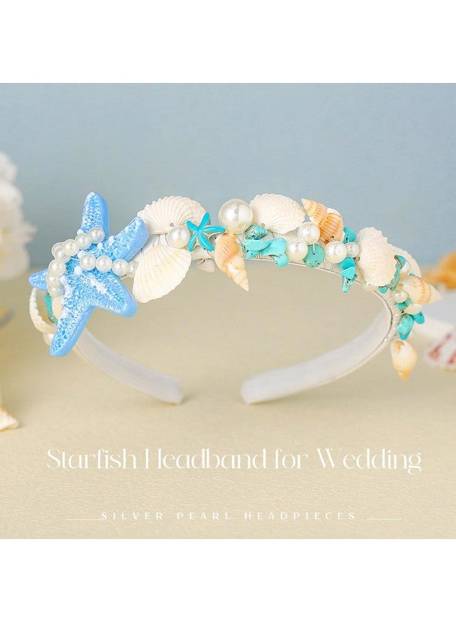 Brishow Starfish Headband Seashell Hair Accessories Pearl Turquoise Beach Wedding Headpieces For Women And Girls - Image 2