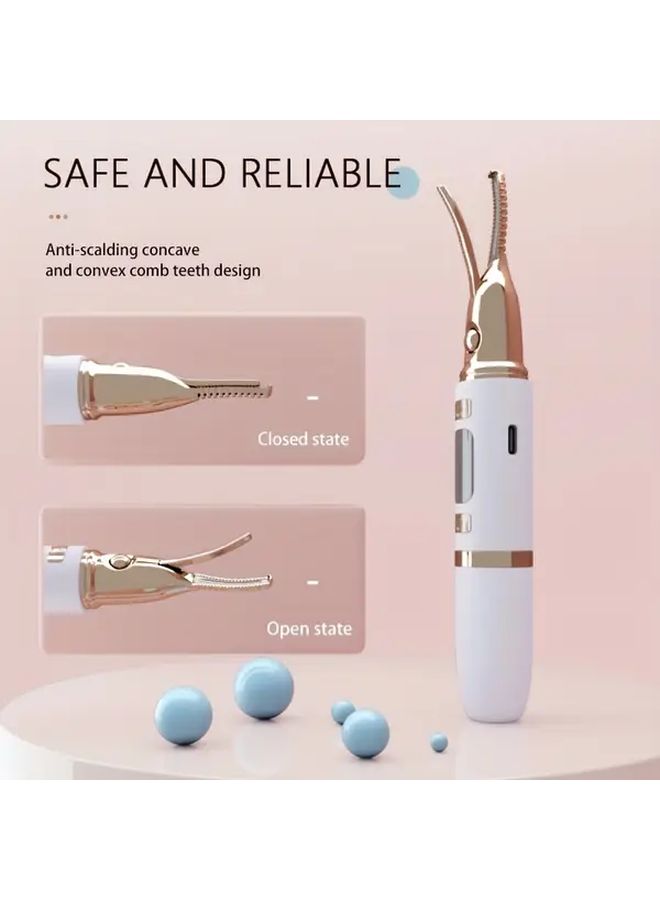 3 In 1 Electric Eyebrow Trimmer And Lash Curler With Detachable Blade White USB Powered Long Lasting Styling Ergonomic Handle For Precise Brow Shaping And Natural Looking Lashes Portable Design With Built In Comb And Cleaning Brush Double Sided Anti Scald - Image 3