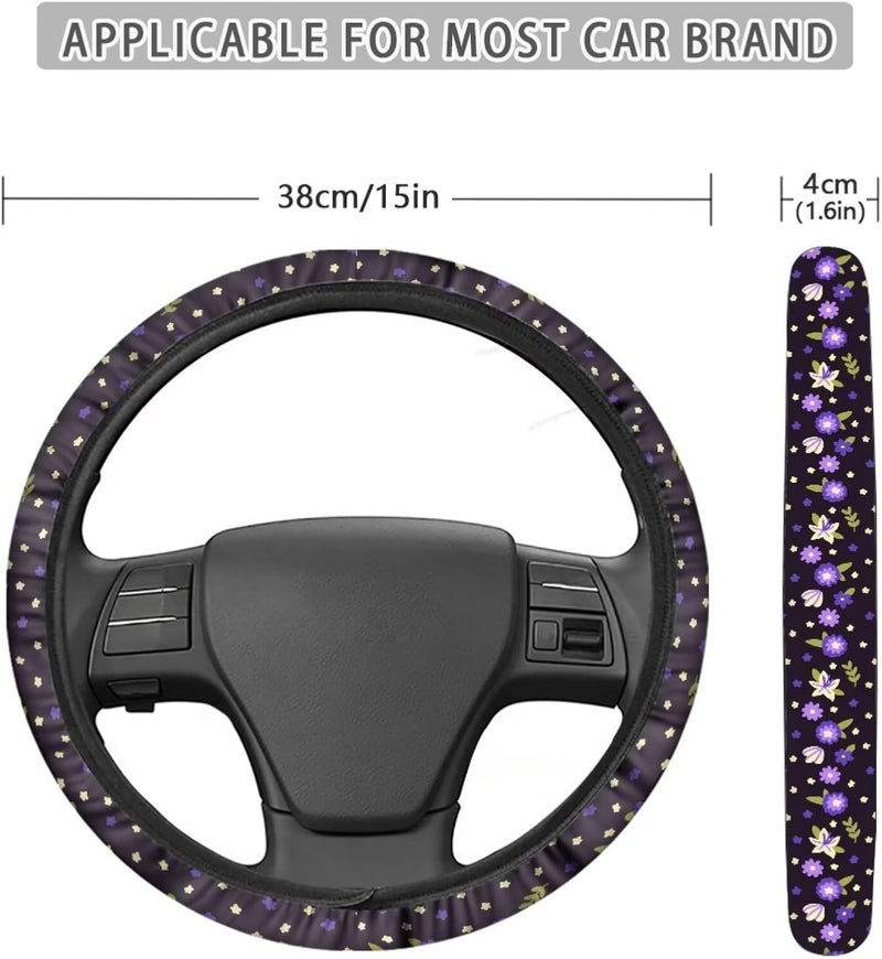 Car Steering Wheel Cover for Women and Men,Non-Slip Breathable Steering Wheel,Universal 14.5"-15" Fit for Cars and SUVs Purple Steering Wheel Cover(Purple Dandelions) - Image 5