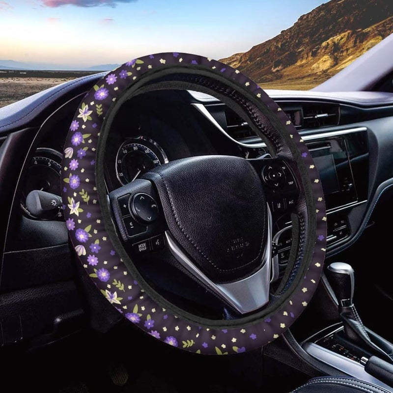 Car Steering Wheel Cover for Women and Men,Non-Slip Breathable Steering Wheel,Universal 14.5"-15" Fit for Cars and SUVs Purple Steering Wheel Cover(Purple Dandelions) - Image 1