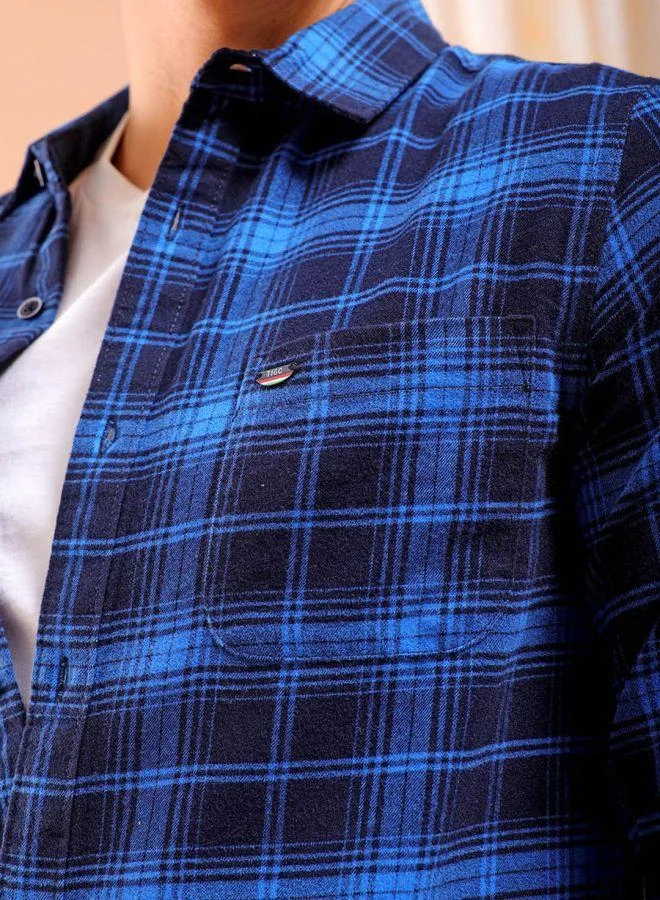 The Indian Garage Co Men Slim Fit Checkered Full Sleeves Cutaway Collar Casual Shirt