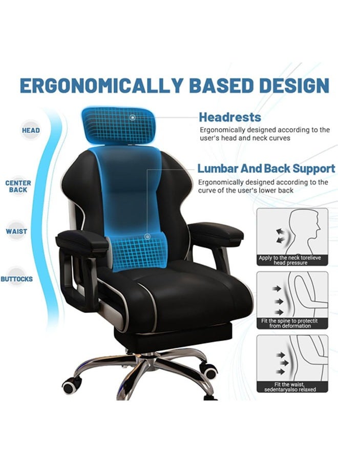 Hihonor - Home Office Desk Chair, Executive Office Chair, Ergonomic High Back Computer Desk Chair, PU Leather Swivel Task Chair with Armrests, Black - Image 1