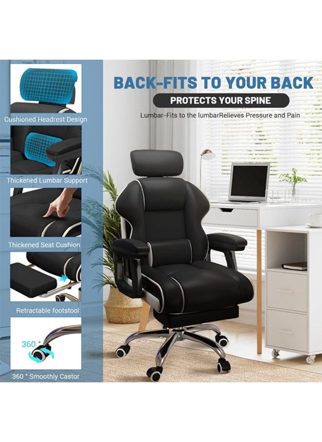Hihonor - Home Office Desk Chair, Executive Office Chair, Ergonomic High Back Computer Desk Chair, PU Leather Swivel Task Chair with Armrests, Black - Image 1