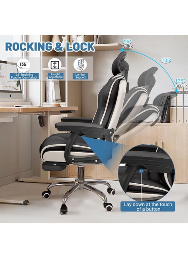 Hihonor - Home Office Desk Chair, Executive Office Chair, Ergonomic High Back Computer Desk Chair, PU Leather Swivel Task Chair with Armrests, Black - Image 1