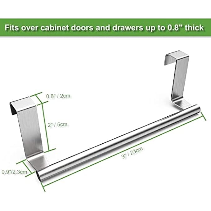 9 Over The Cabinet Towel Bar Hanging Holder Stainless Steel Hand Towel and Washcloth Rack for Bathroom and Kitchen 1 Pack - Image 2