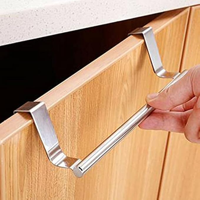 9 Over The Cabinet Towel Bar Hanging Holder Stainless Steel Hand Towel and Washcloth Rack for Bathroom and Kitchen 1 Pack - Image 3