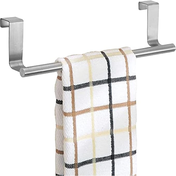 9 Over The Cabinet Towel Bar Hanging Holder Stainless Steel Hand Towel and Washcloth Rack for Bathroom and Kitchen 1 Pack - Image 4