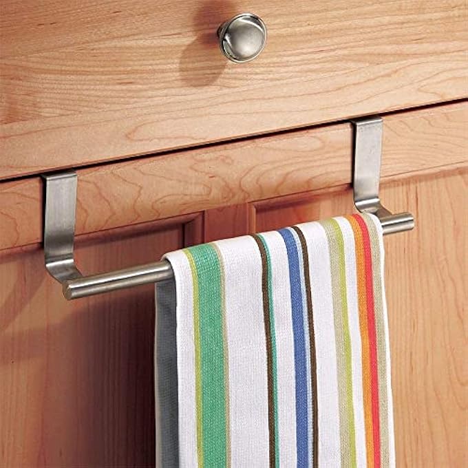 9 Over The Cabinet Towel Bar Hanging Holder Stainless Steel Hand Towel and Washcloth Rack for Bathroom and Kitchen 1 Pack - Image 1