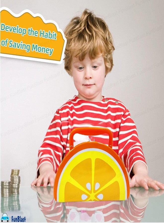 فنبلاست حصالة نقود على شكل فاكهة من فن بلاست - صندوق نقود للأطفال، حصالة نقود للأطفال، صندوق توفير على شكل خنزير للبنات والأولاد، هدية عيد ميلاد للأطفال (برتقالي، عصري) - Image 5