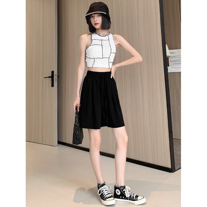 Ice Silk Dipped Shorts Girls Summer Thin Loose-Fit Waist Plus Size Straight Cool Straight Simple Wide-Leg Pants - Image 1