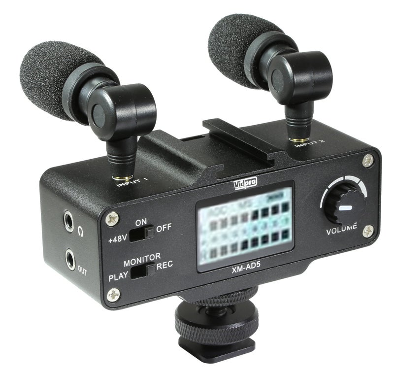 Vidpro XM-AD5 Mini Pre-Amp Smart Mixer with Dual Condenser Microphones - Designed for DSLR’s, Video Cameras and SmartPhones - Image 4
