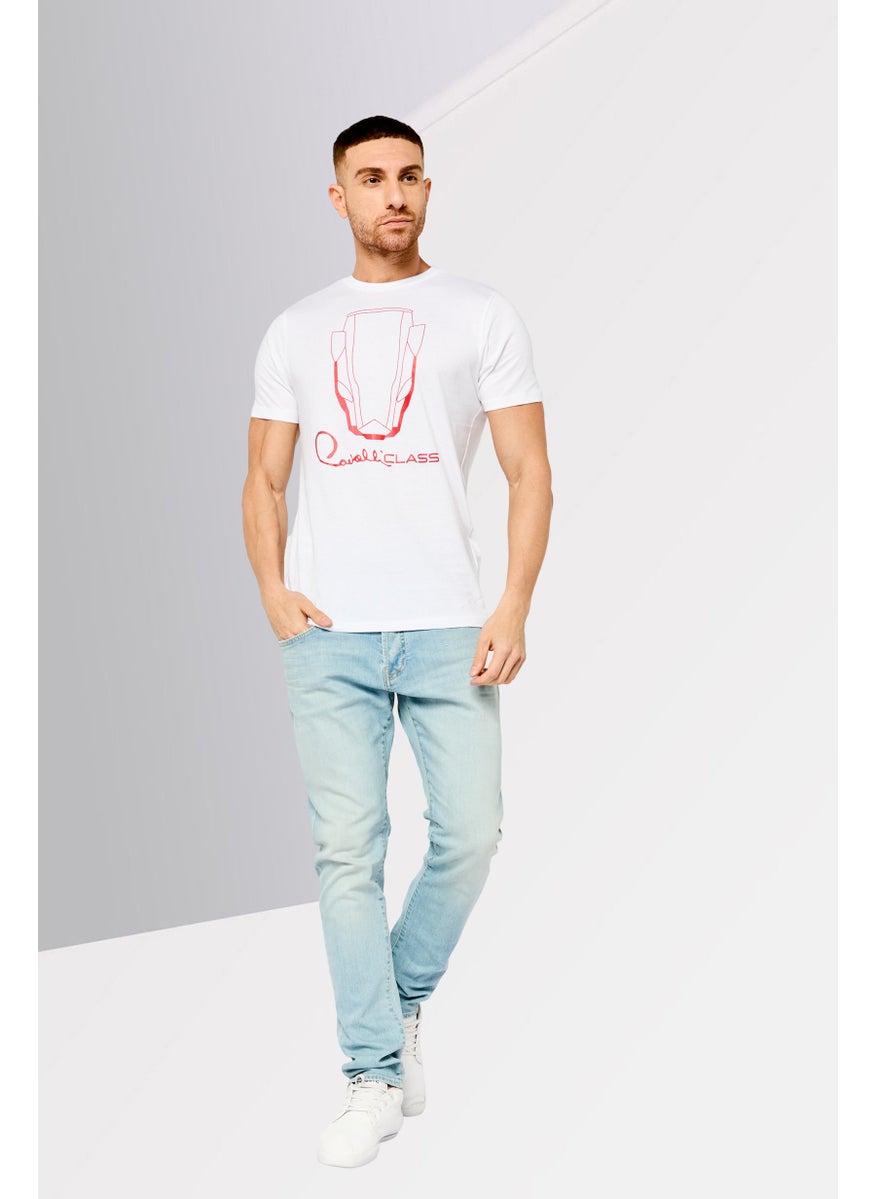 Cavalli Class Men Crew Neck Short Sleeve Graphic Print T-Shirt, White  - Image 2
