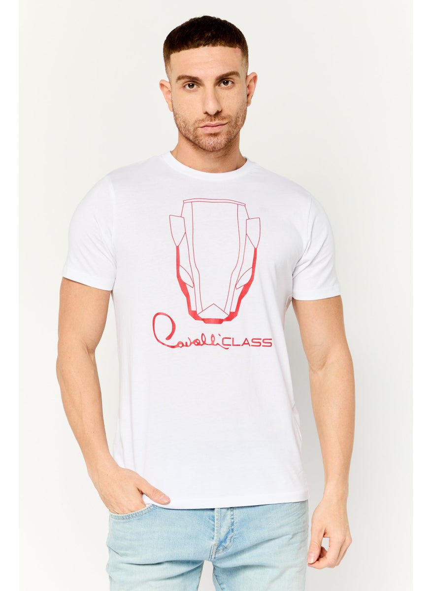 Cavalli Class Men Crew Neck Short Sleeve Graphic Print T-Shirt, White  - Image 1