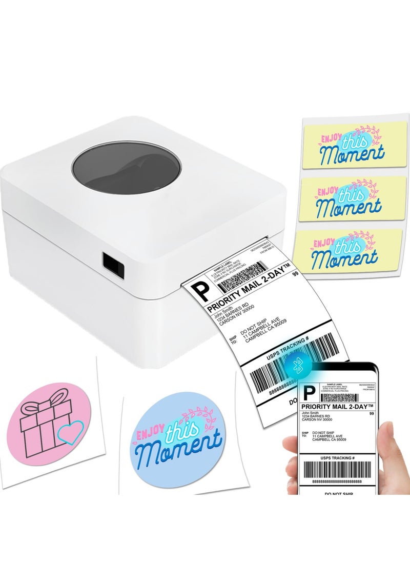 XiuWoo Thermal Shipping Label Printer 4x6 Label Print, Bluetooth Thermal Label Printer, Circle Sticker Printer, Sticker Printer for Small Business, White  - Image 1
