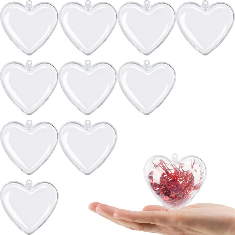 Jishi Clear Plastic Heart Ornaments 10Pack Christmas Ornament Fillable Balls for DIY Crafts Christmas Tree Decorations Wedding Party Xmas Holiday Home Decor Open Decorative Hanging Ornaments 65mm