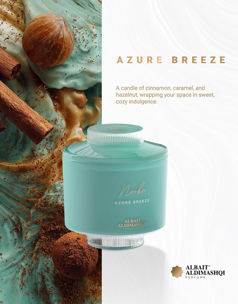 AlBait AlDimashqi Perfume AlBait AZURE BREEZE Scented Candle 150g, Fragrance Of Ginger & Nutmeg, Caramel Cinnamon, Vanilla Hazelnut, Long Lasting Luxury Aromatherapy Candles For Relaxation & Home Décor - Image 2